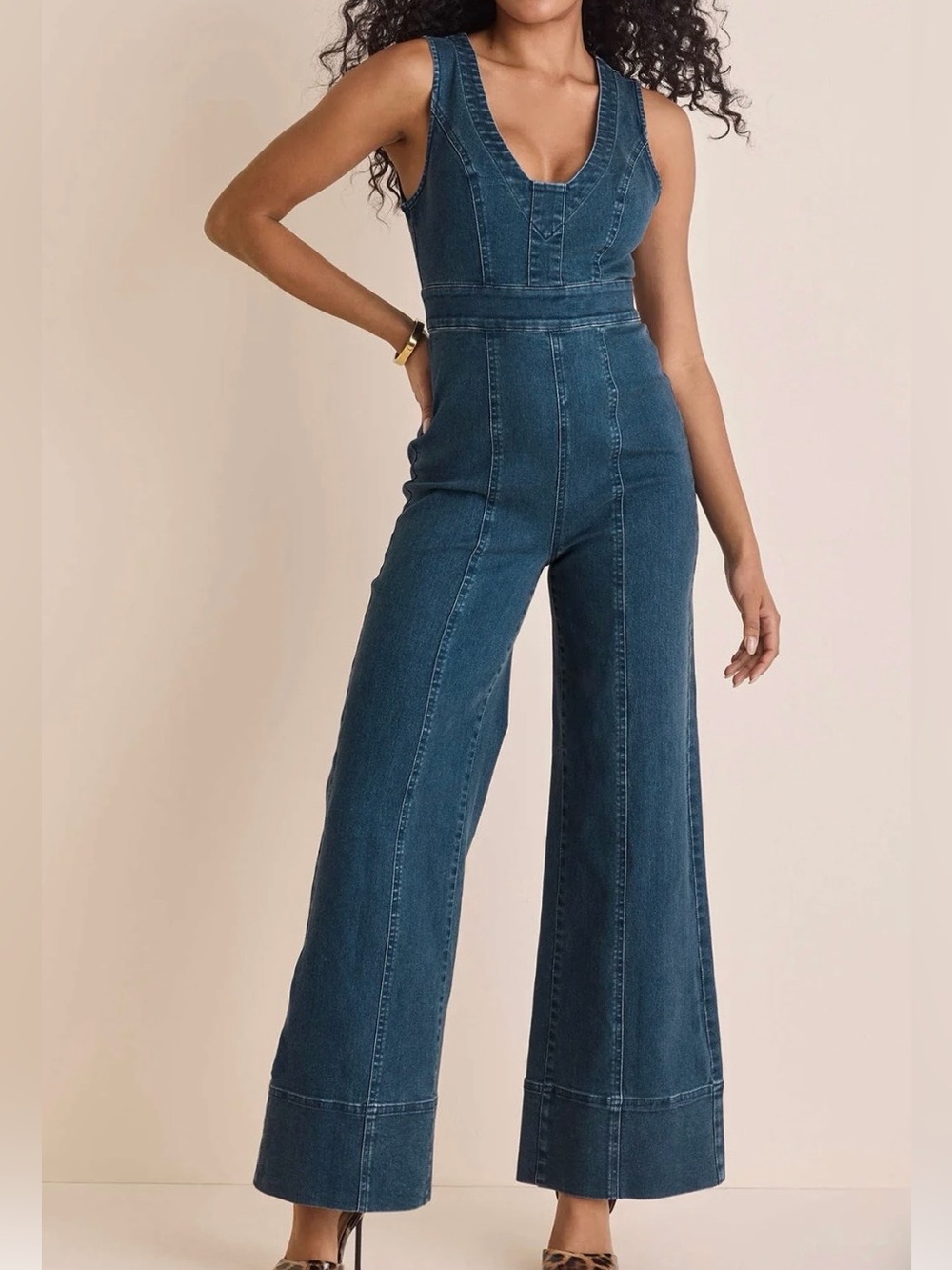 VENUS Blue Denim Wide-Leg Jumpsuit size 8